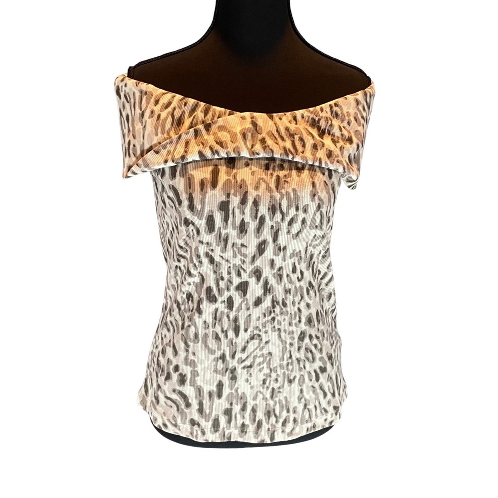 Pilcro Anthropologie Leopard Print Off‎ Shoulder Ribbed Twist Top Medium NWT